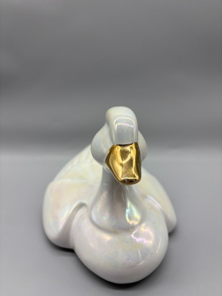 Art Deco Parelmoer Porseleinen Eend Wit Goud image 2