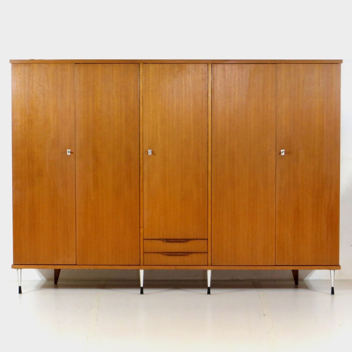 Grote Vintage 5-deurs Teak Kledingkast In Italiaanse Stijl, 1960s image 2