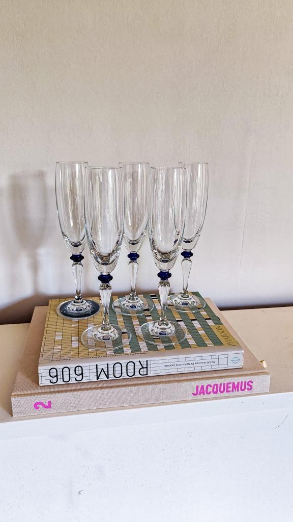 5x Vintage Champagneglas Donkerblauw Bolletje image 3