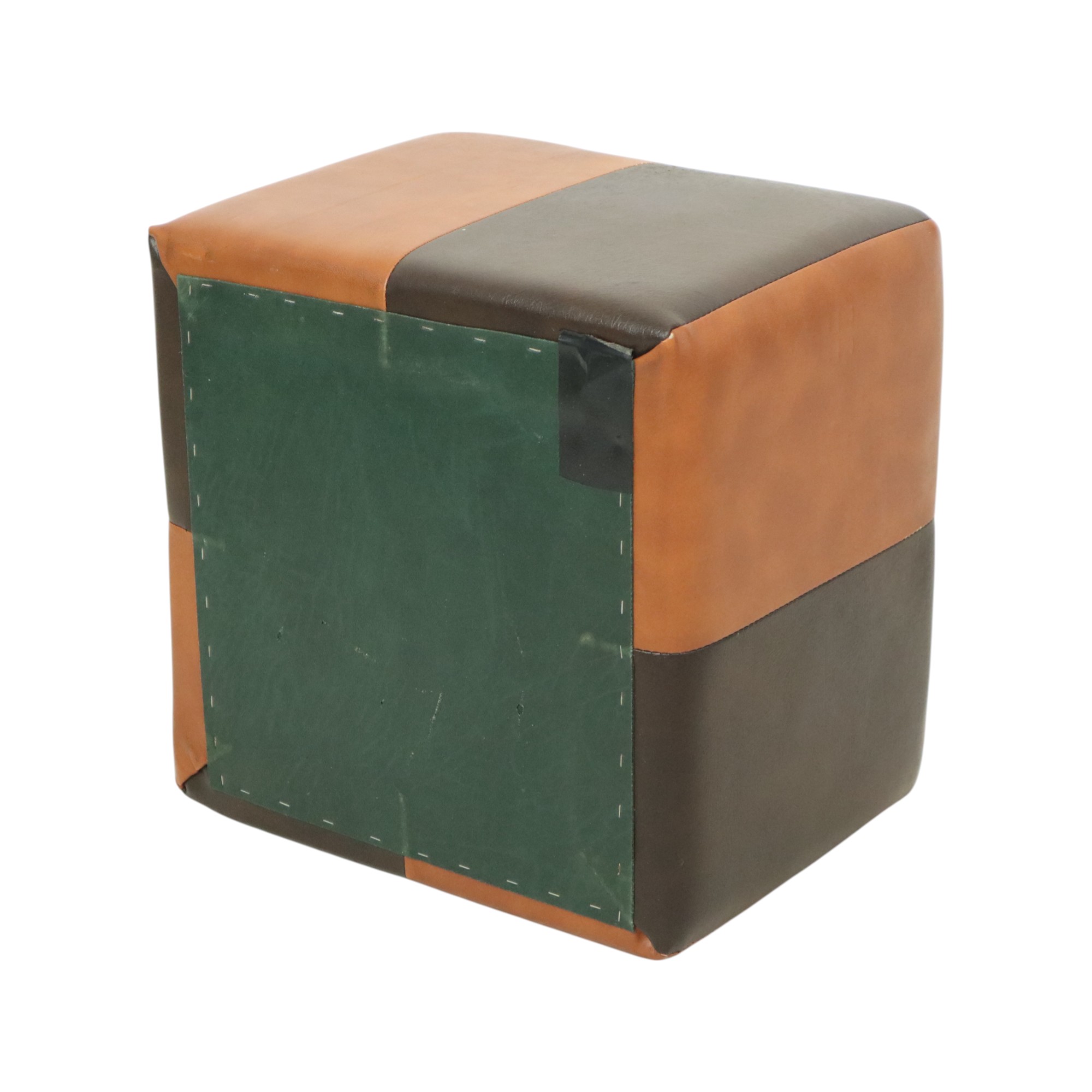 Vierkante Poef Skai Kunstleder Bruin Camel Patchwork 41cm image 14
