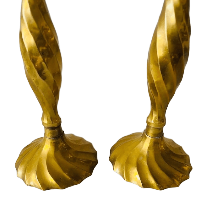 Set Mid-century Gedraaide Messing Kandelaars Swirl 1950’s image 5