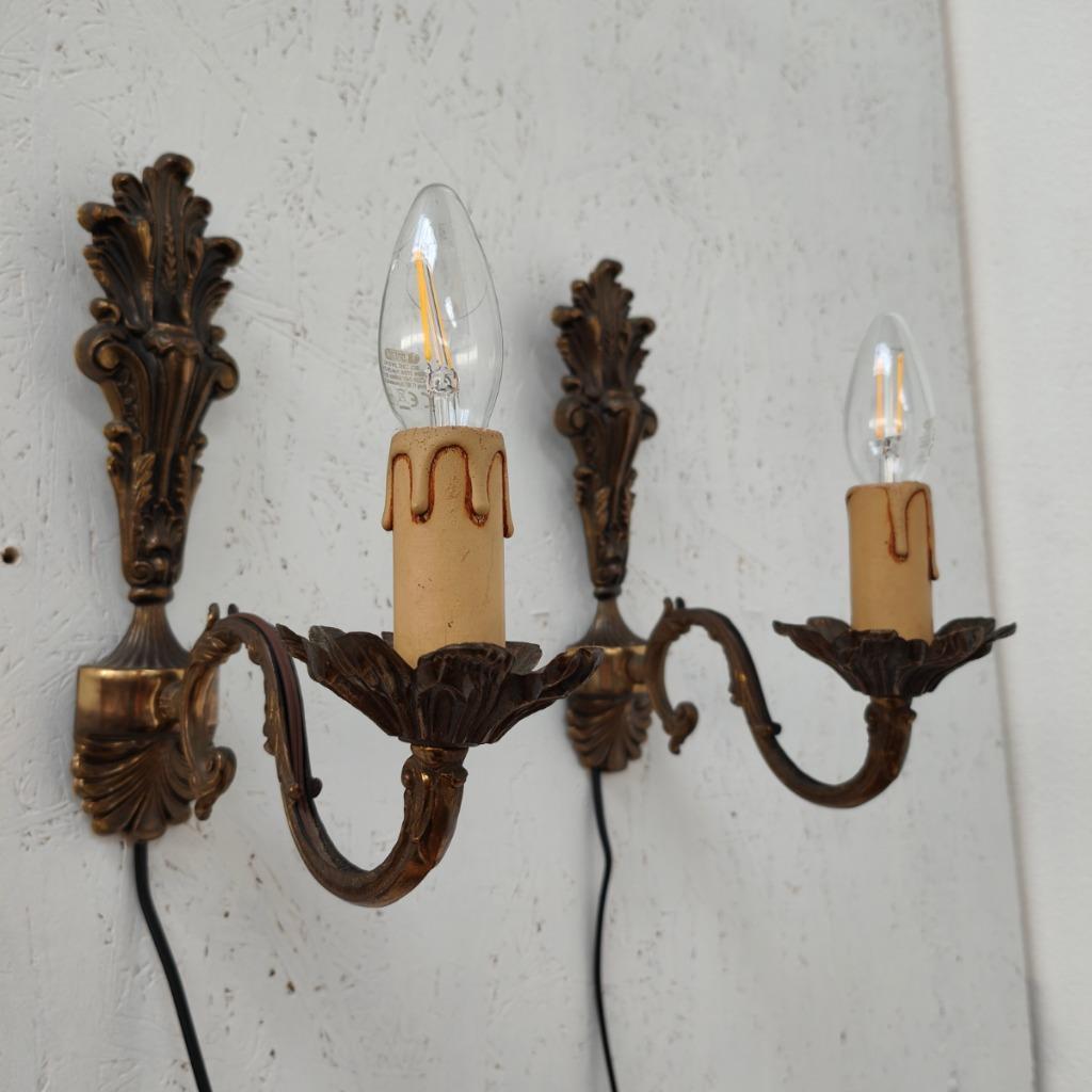 Vintage Messing Hollywood Regency Wandlampjes Bedlampjes Set Prijs image 4