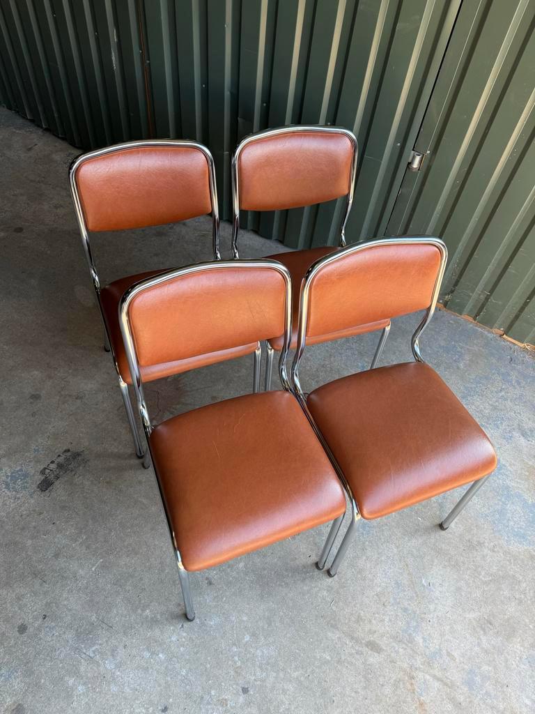 Set/4 Italian Mid-century Tavo Stoelen In Cognac Skai Leder image 6