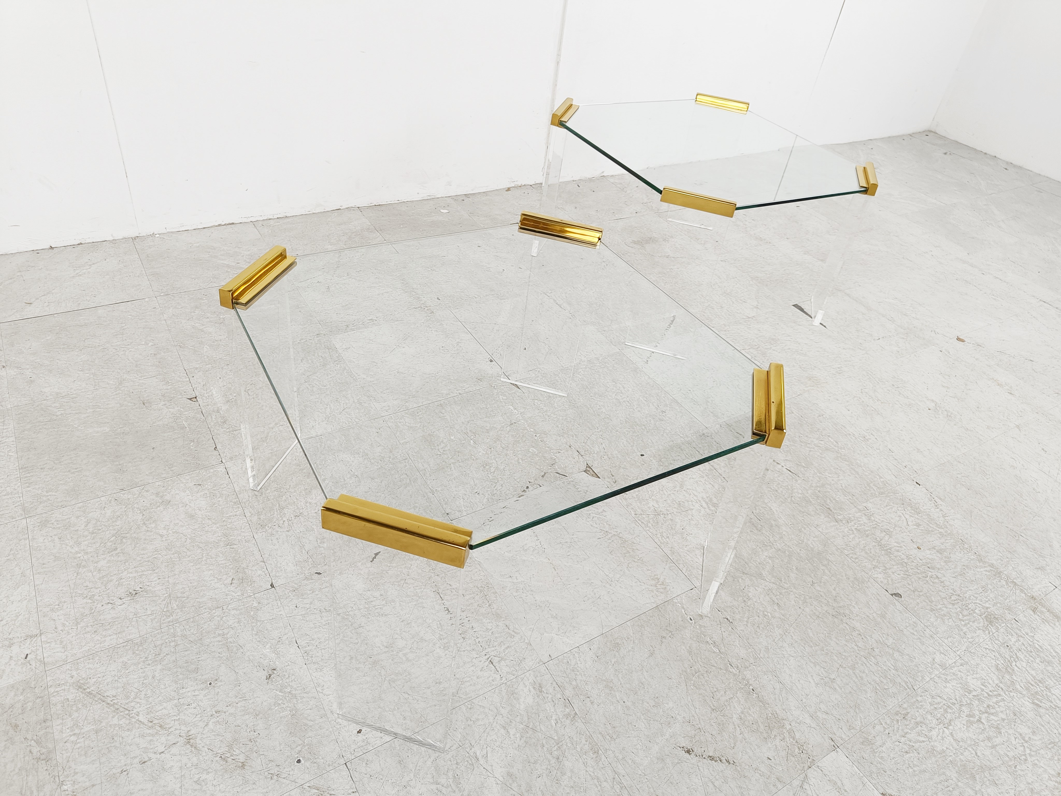 Lucite And Brass Coffee Or Side Tables, 1970s image 4