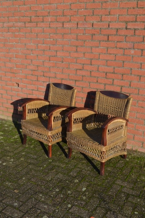 Armstoelen Mahoniehout Met Riet Set Van 2 image 2