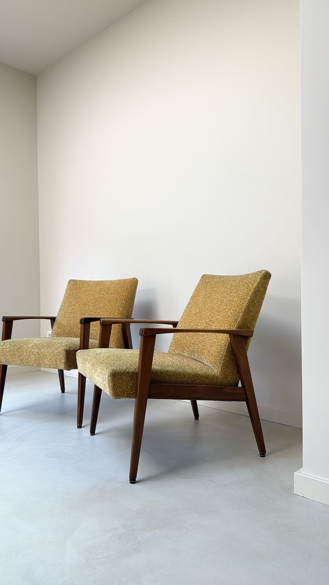 Vintage Fauteuil Met Teak Houten Frame En Gele Bekleding image 5