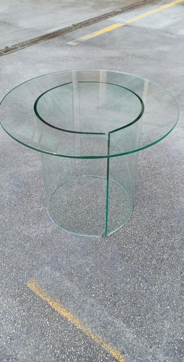 Vintage Postmodern Glazen Bijzettafel, Rond image 14