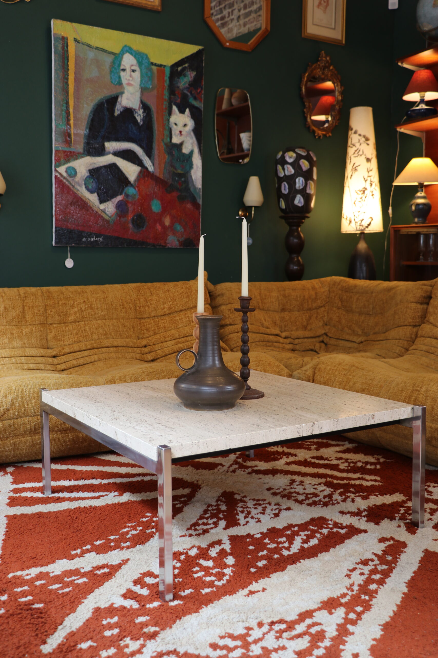 Salontafel Van Travertijn En Chroommetaal, 1970 image 4