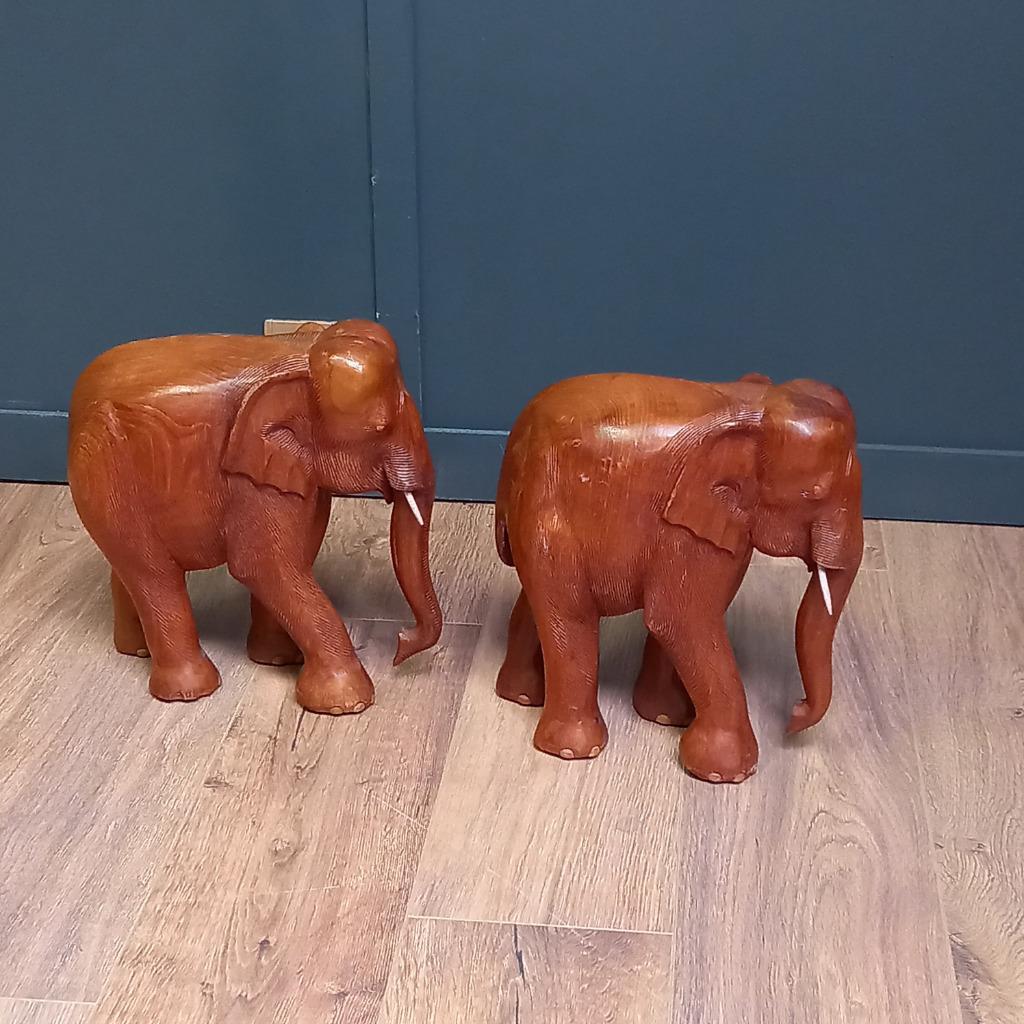 2x Antieke Houten Olifant P/st. image 4