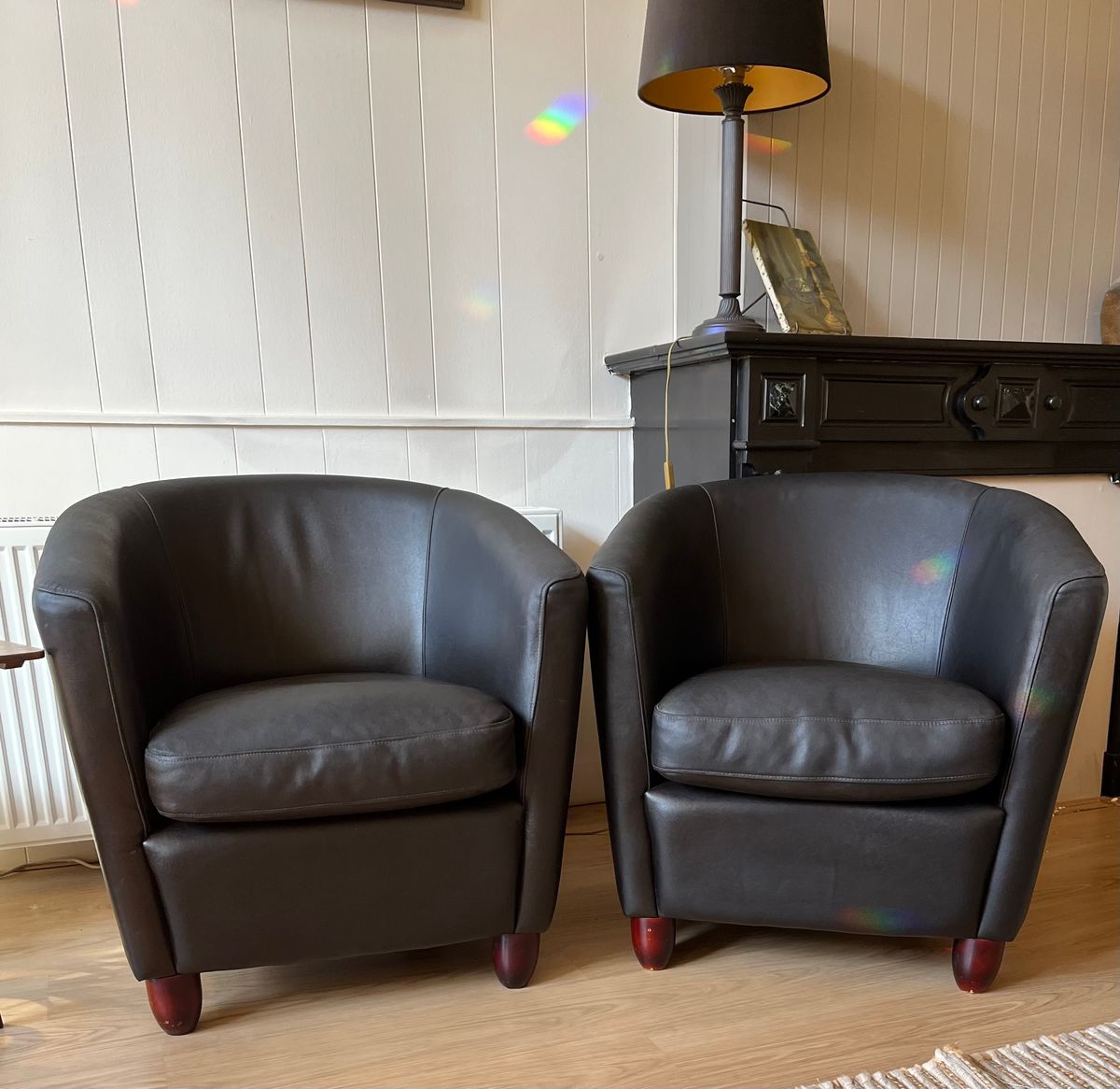 2 Leren Kuipstoelen : Donkerbruin Leer image 2