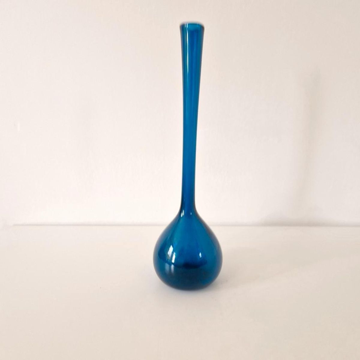 Vintage Petrol Blauwe Glazen Vaas Fles Vaasje Jaren 60 image 4