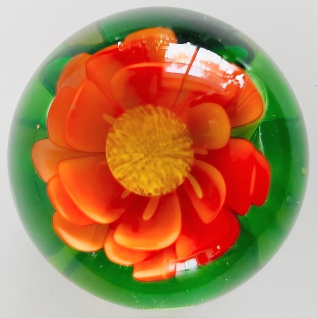Vintage Murano Glas Presse Papier Oranje Bloem 1970’s image 4