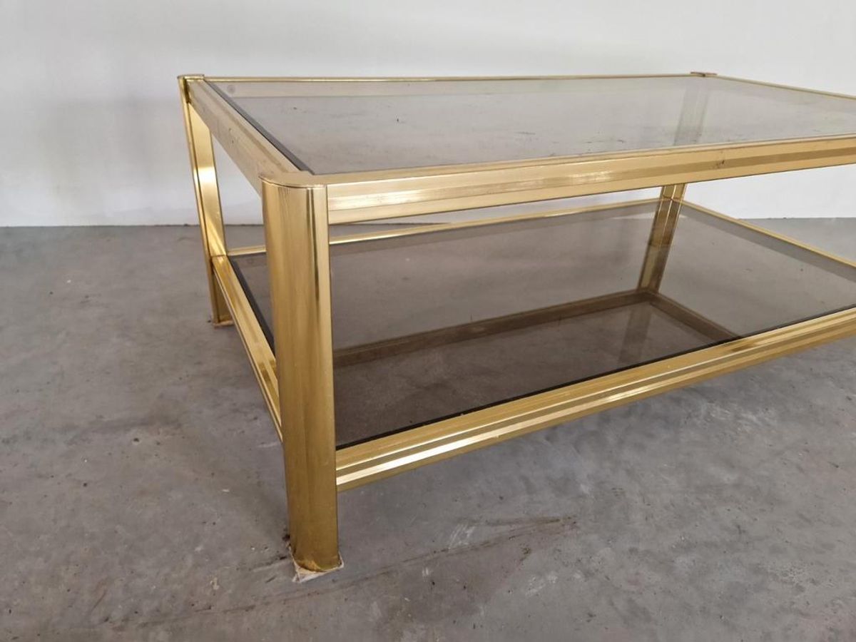 Hollywood Regency Salontafel Goud Gerookt Glas image 7