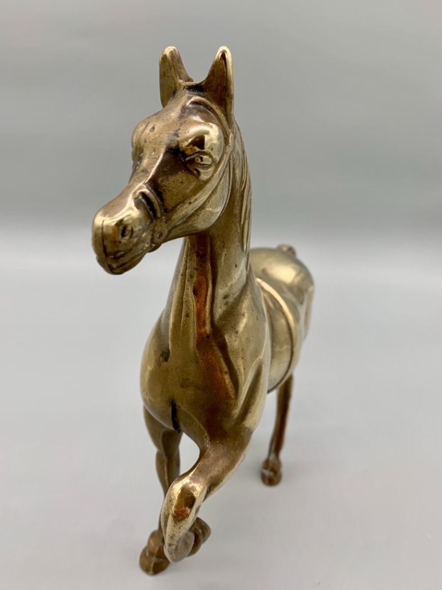 Vintage Groot Messing Paard Massief image 3