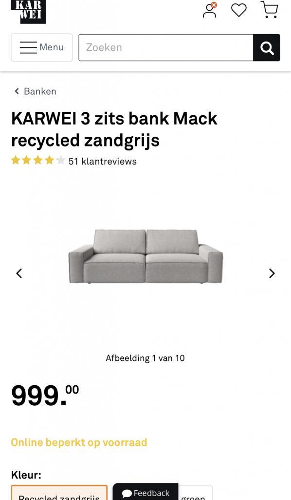 !!actie!! Mack 3 Zits Bank Recycled Zandgrijs Nieuw image 4