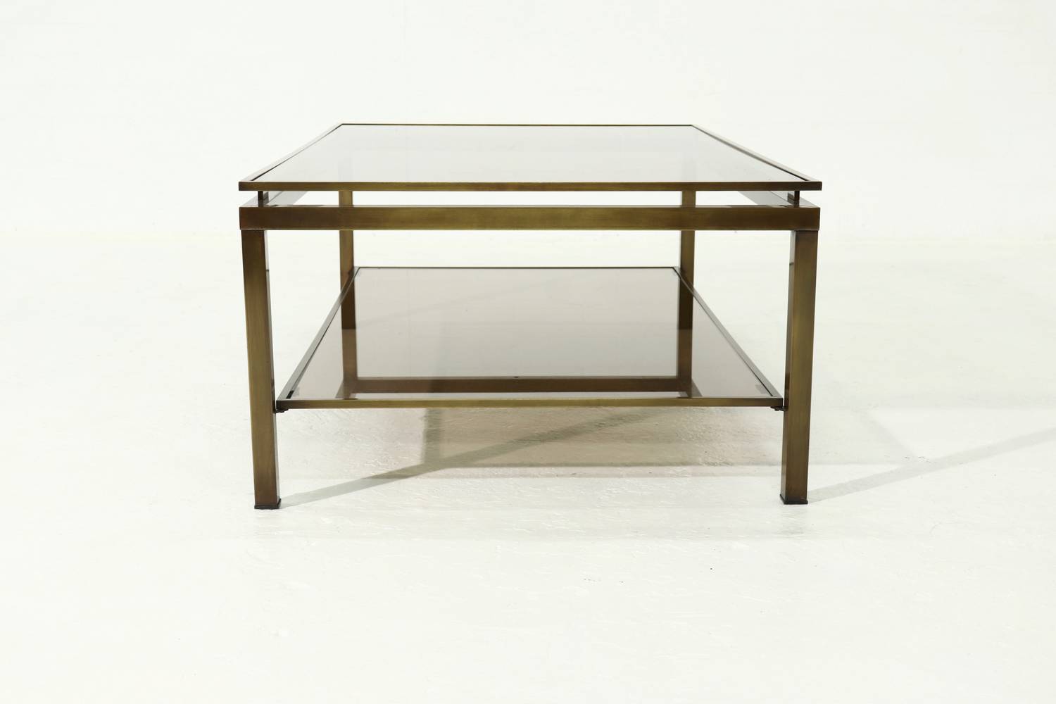 Two Tier Brass And Smoked Glass Coffee Table 1970s image 12