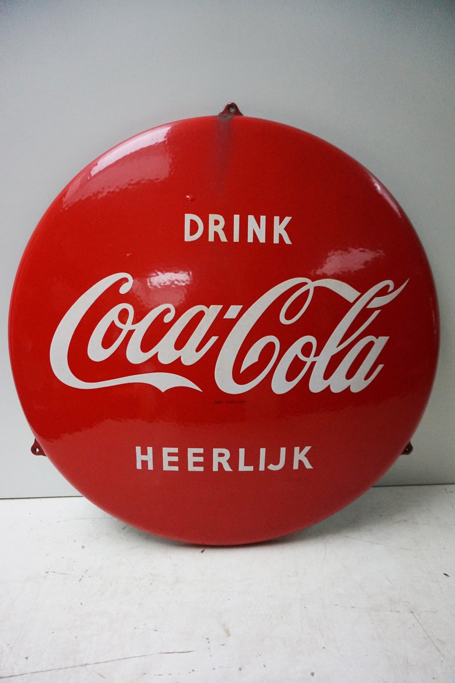 Emaille Reclamebord Coca-cola Ronde Button Van Langcat Bussum image 2