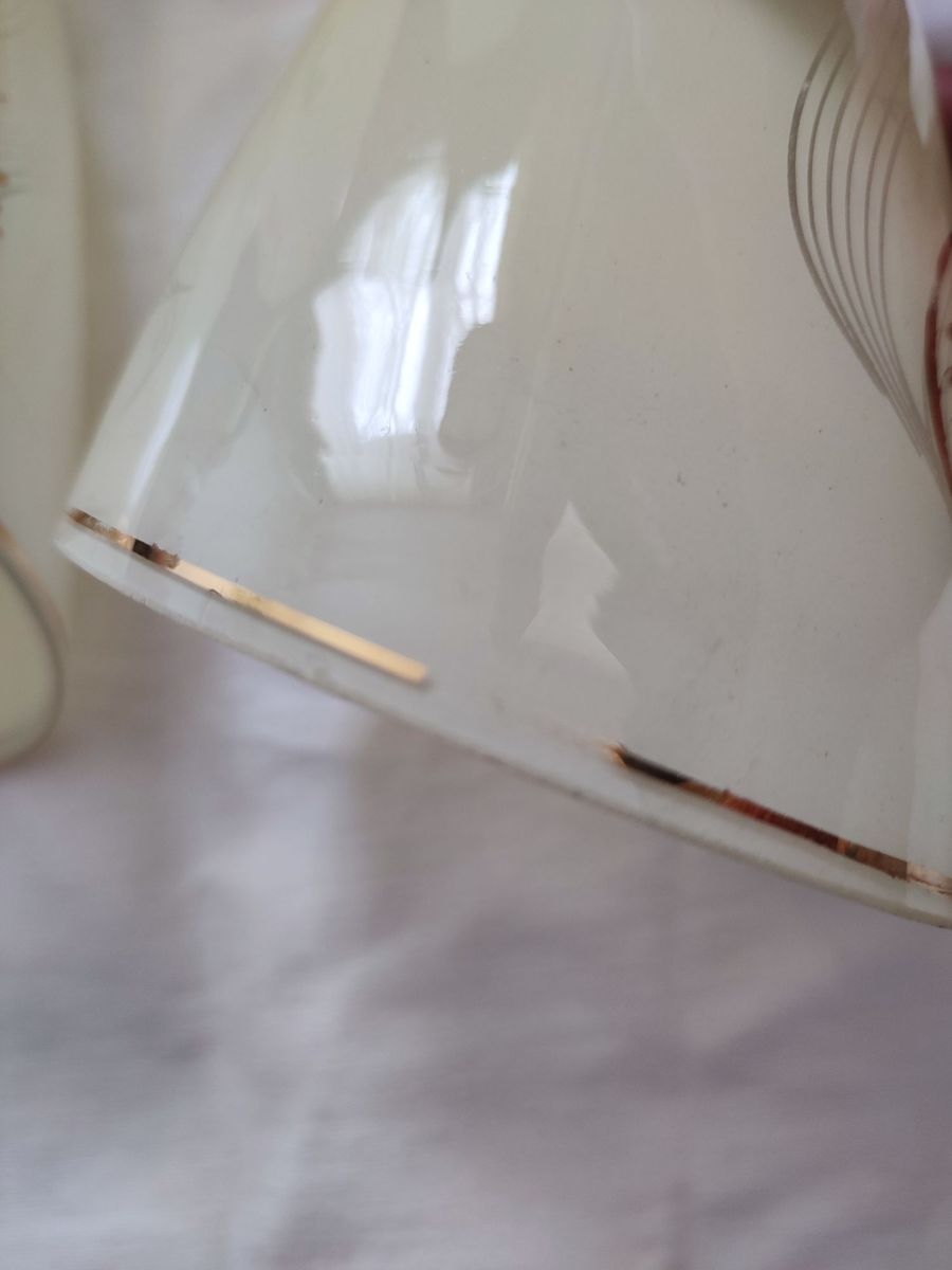 Vintage Fifties '50 X 4 Hanglamp & Wandlamp Glazen Lampenkap Schuin Afgesneden Kap image 7