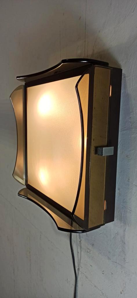 Vintage Italiaans Gerookt Glas Plafondlamp / Wandlamp image 7