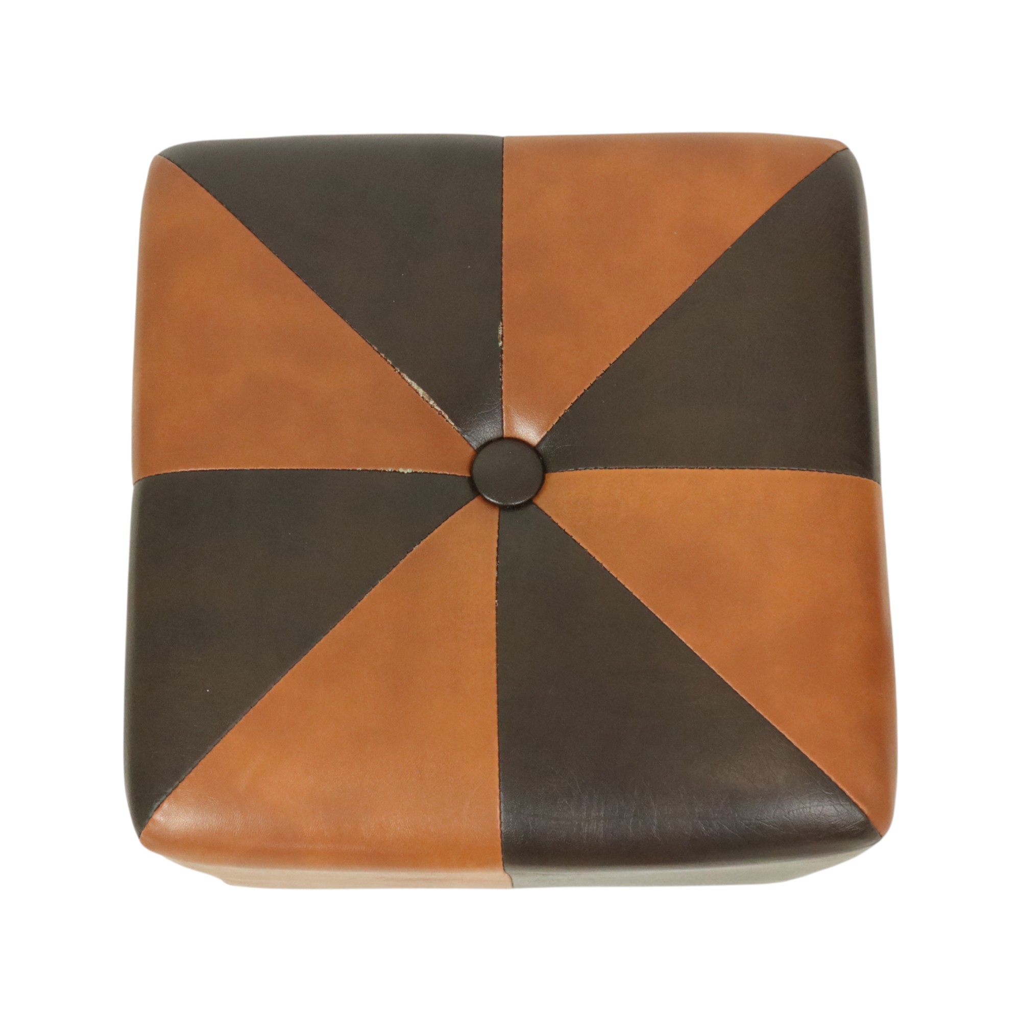 Vierkante Poef Skai Kunstleder Bruin Camel Patchwork 41cm image 5