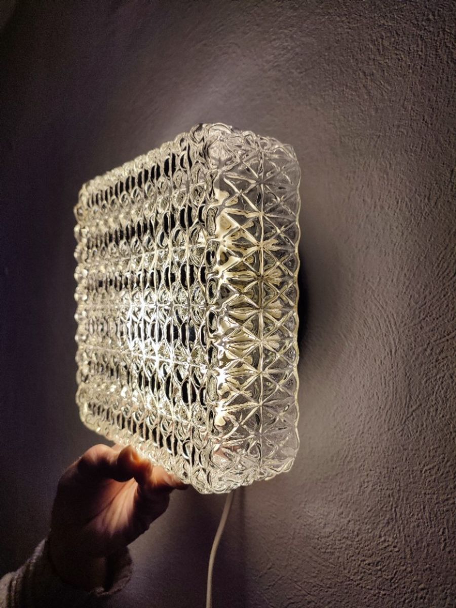 Vintage Guro Jaren '70 Plafondlamp Plafonnière Glas Vierkant image 3