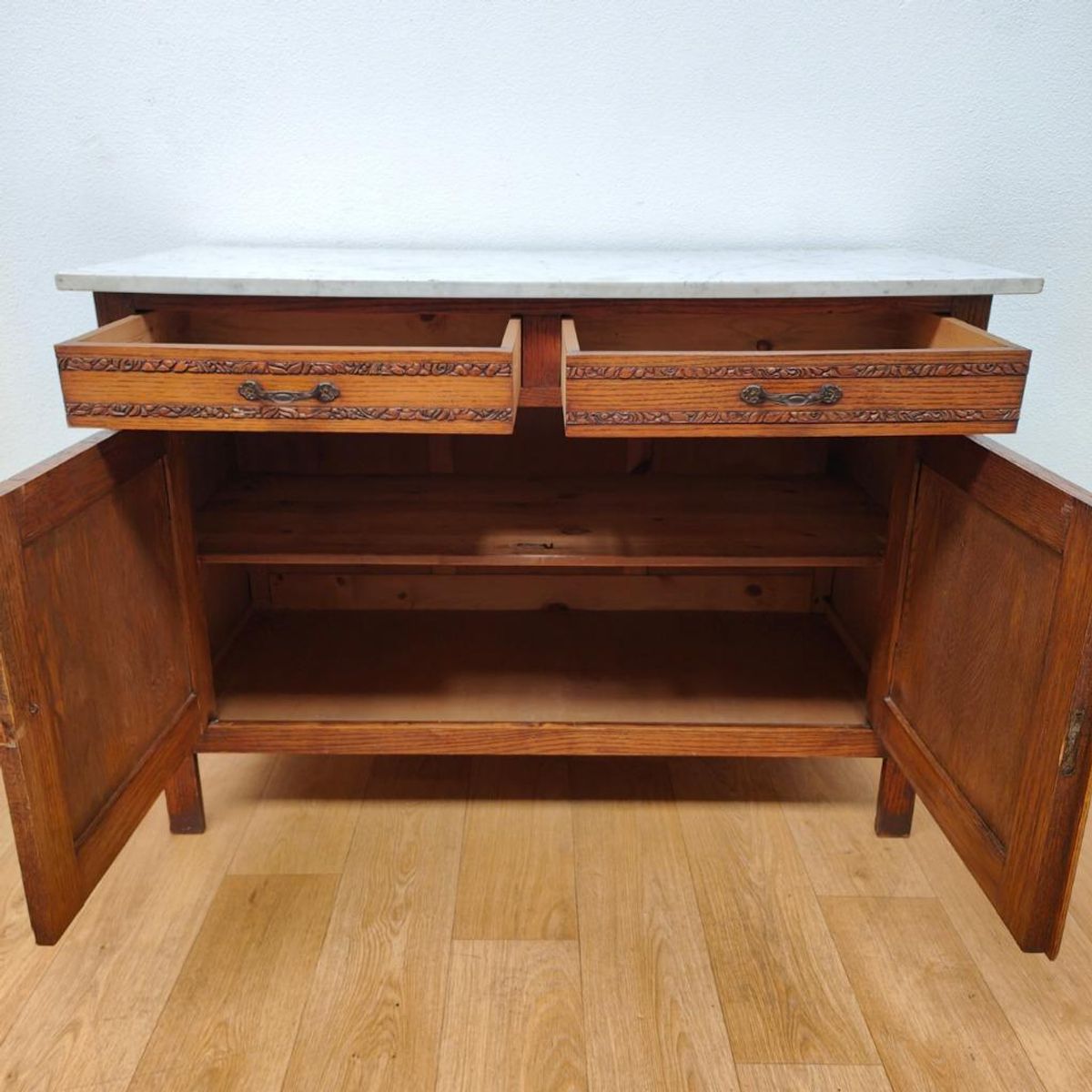 Vintage Antiek Dressoir Commode Ladekast Badkamermeubel Met Marmer Blad 703 image 3