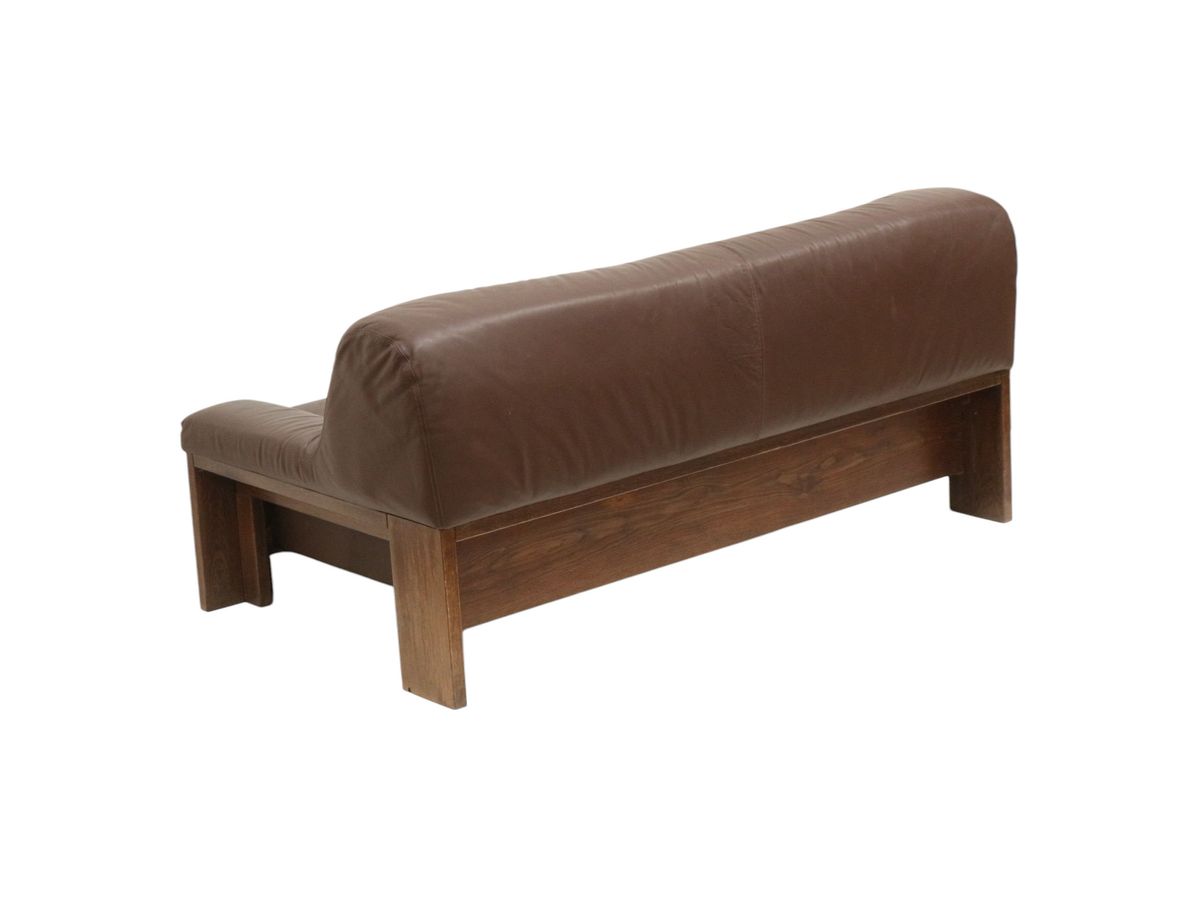 Brutalist 2-zits Leren Bank – Bruin Leer Met Wengé Houten Frame image 2
