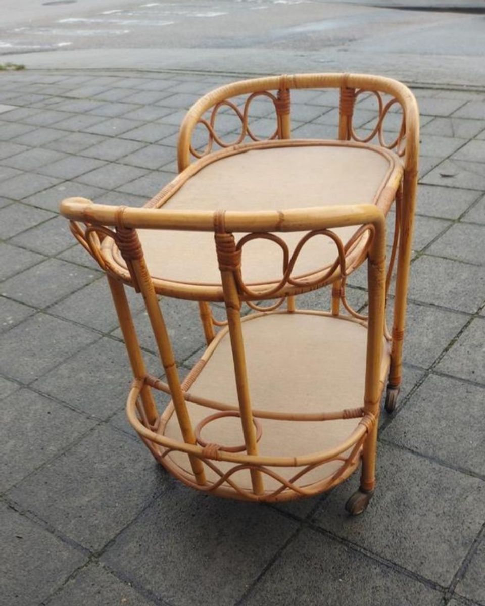 Vintage Trolley / Bar In Rotan - Jaren '70 In Goede Staat image 3