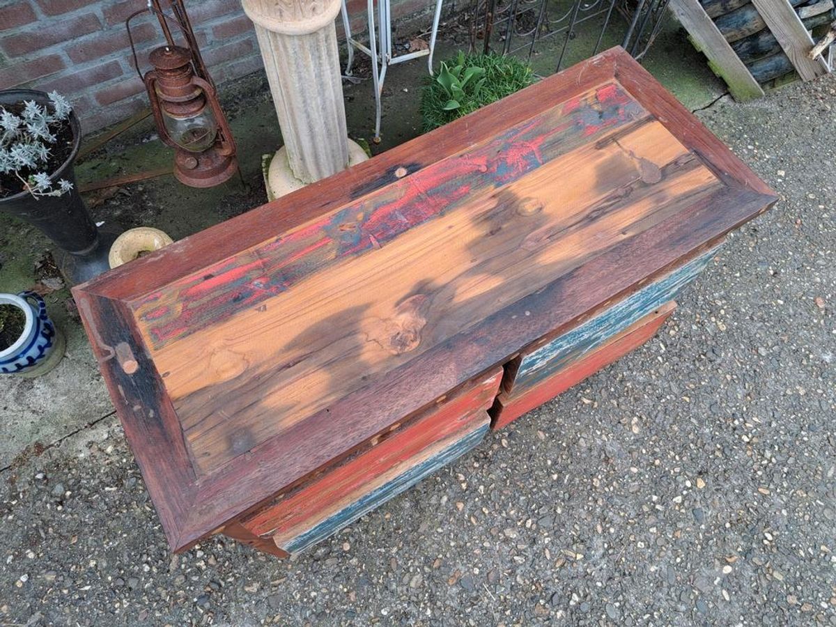 Kleurrijk Tv Meubel, Sidetable, Console Gemaakt Van Sloophou image 4