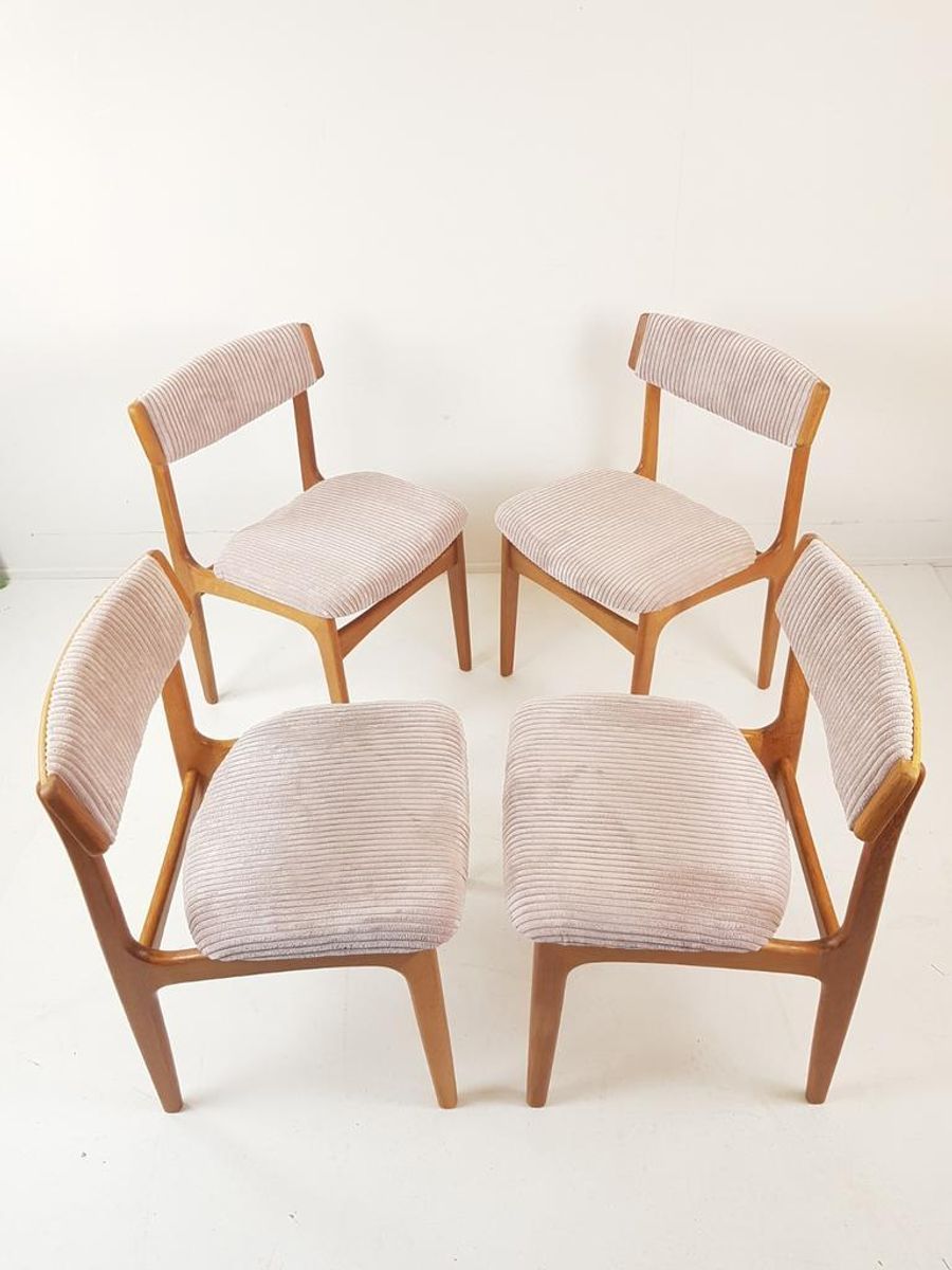 4 Vintage Roze Stoelen Licht Roze Ribstof Gerestaureerd image 7