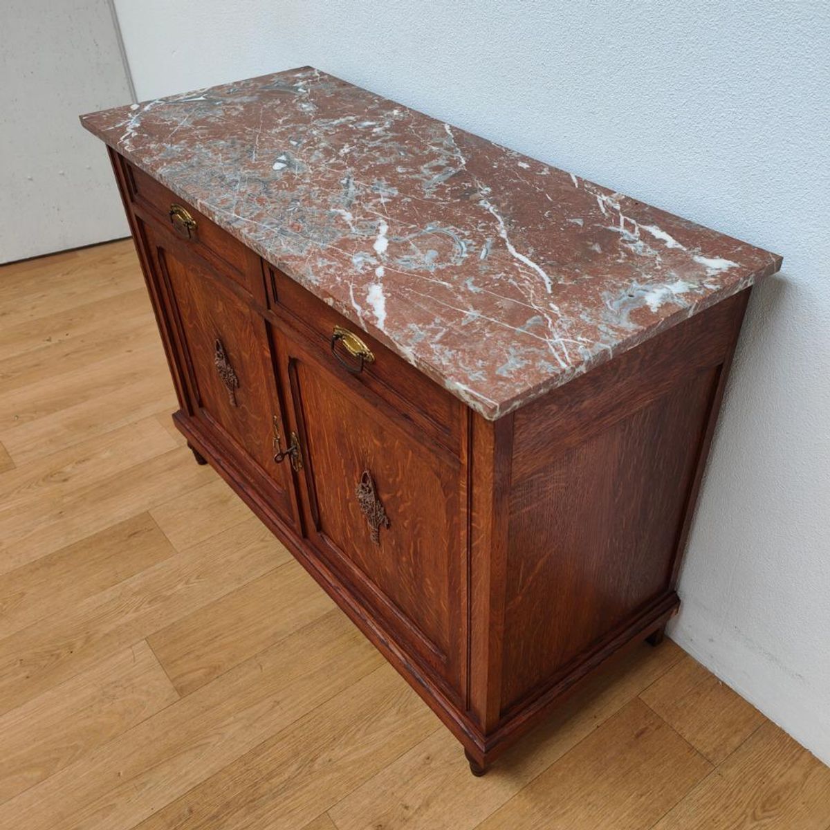 Vintage Antiek Dressoir Commode Ladekast Badkamermeubel Met Marmer Blad 702 image 6