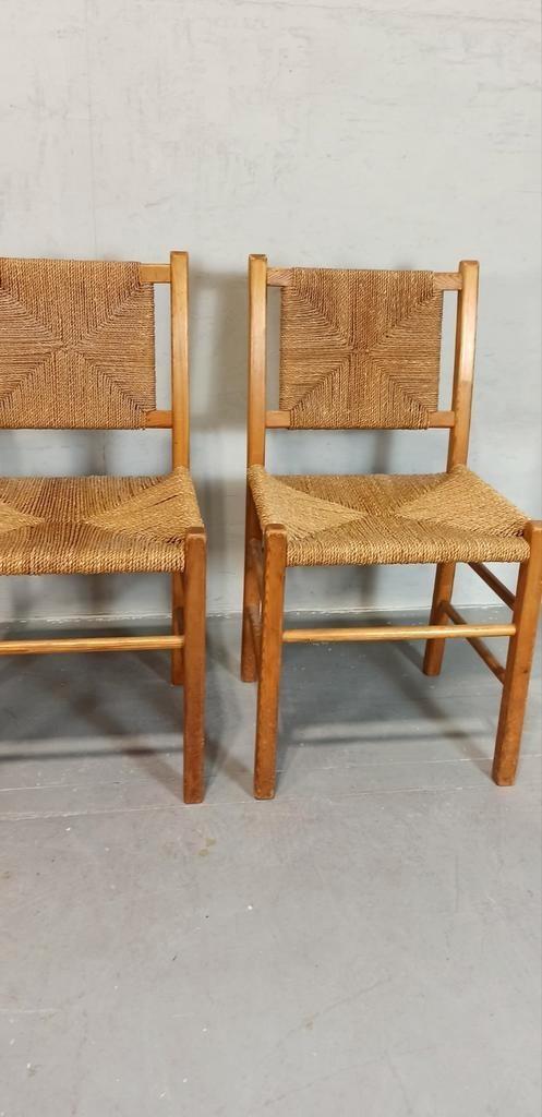 Set Van 4 Vintage Hout En Riet Eetkamerstoelen image 10