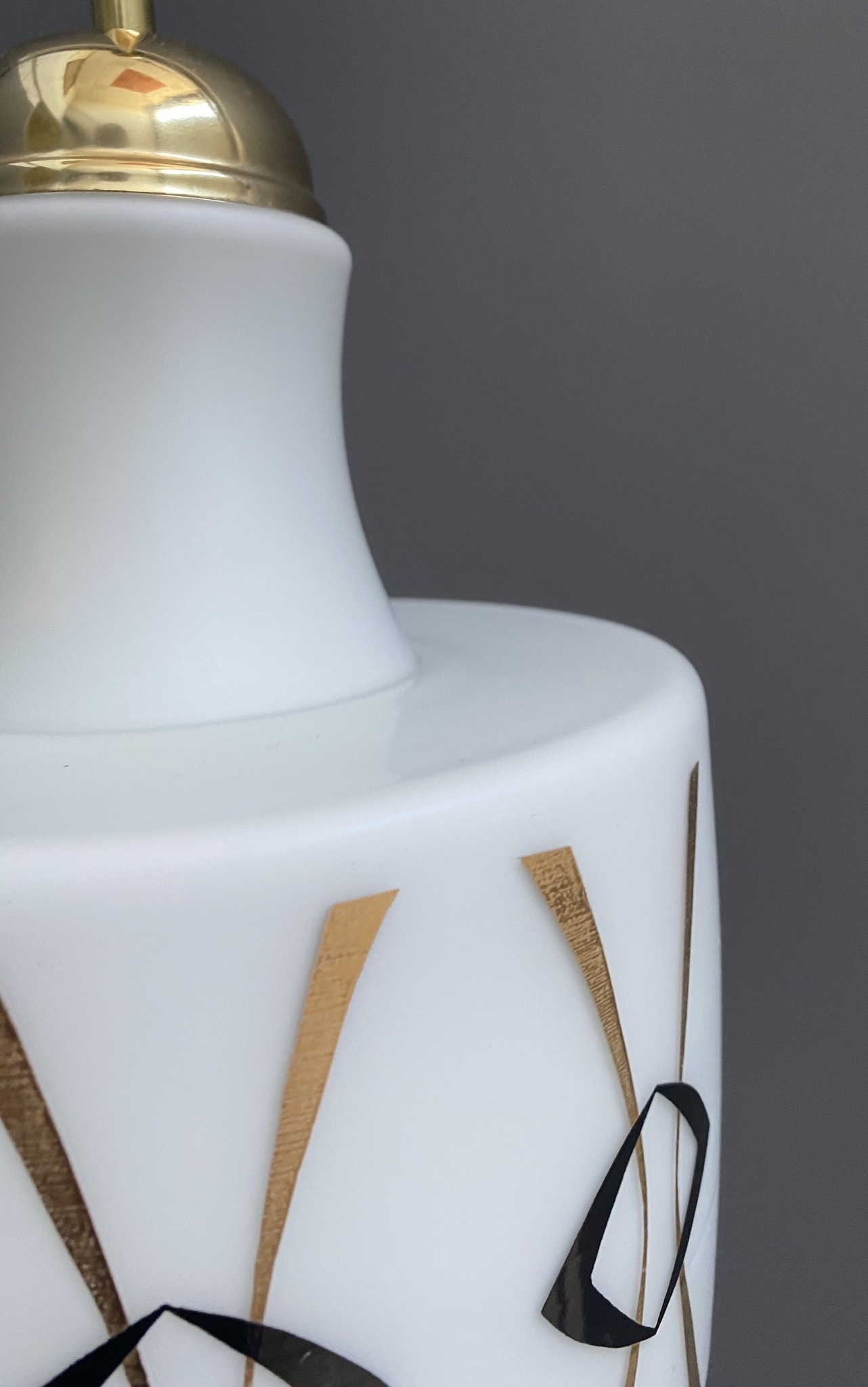 Opaline Glass Pendant Lamp With Gold And Black Drawing image 8