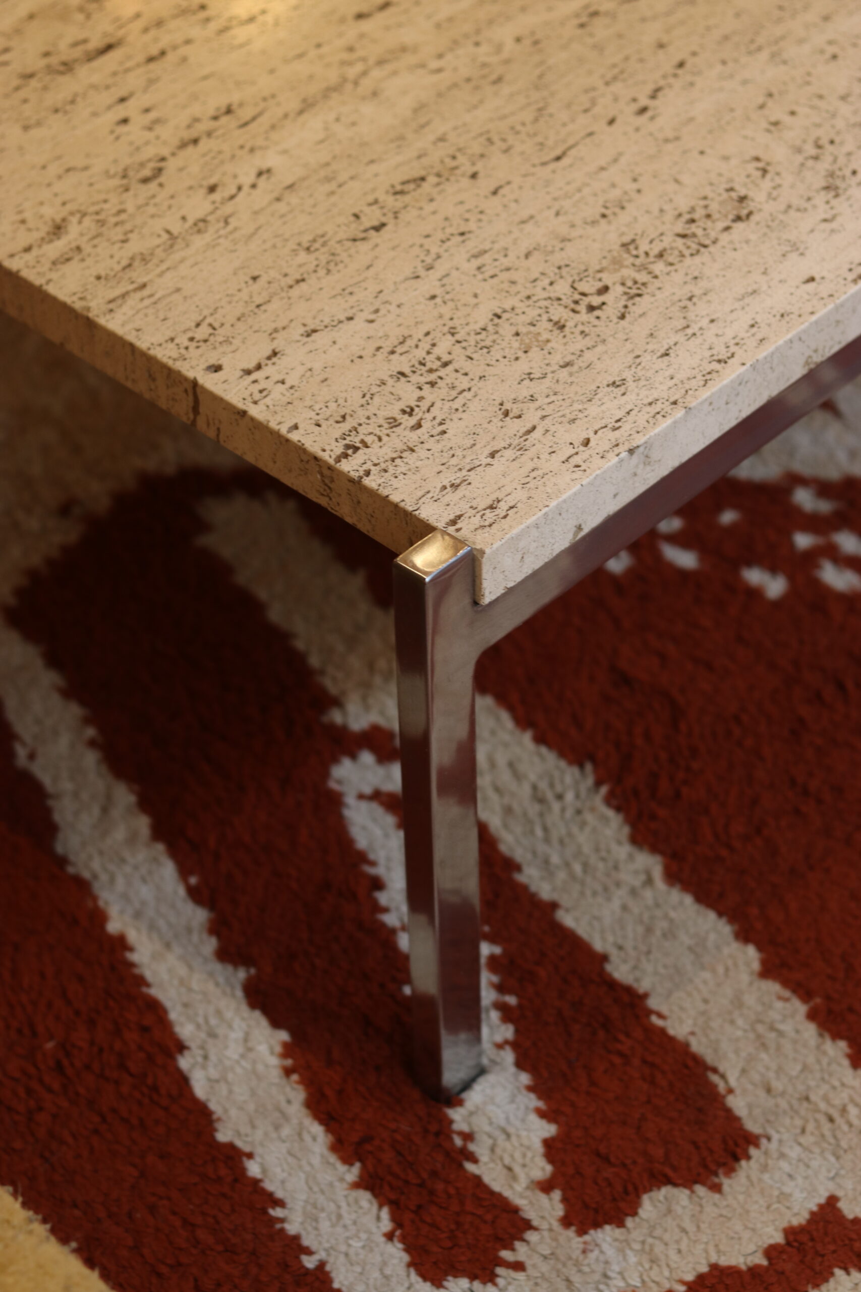 Salontafel Van Travertijn En Chroommetaal, 1970 image 5