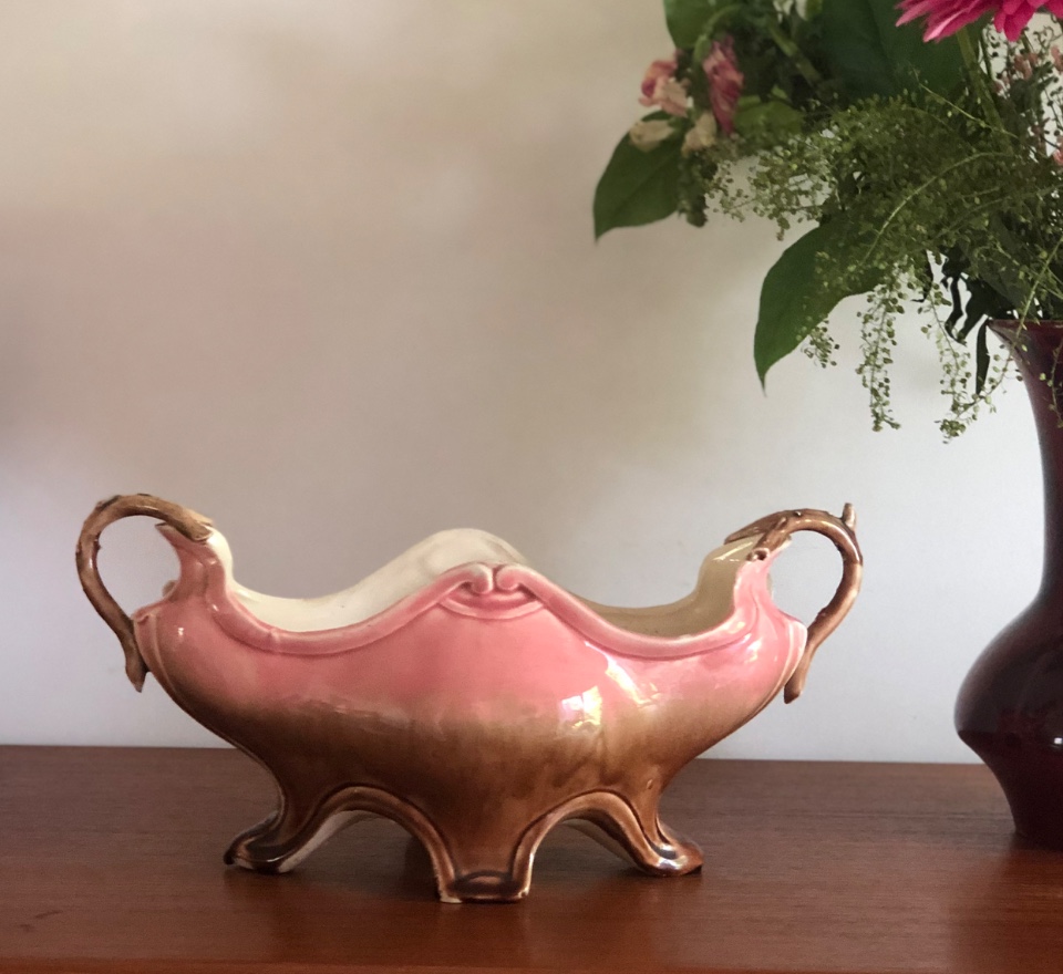 Antieke Prachtige Art Nouveau Majolica Florale Jardinière image 2