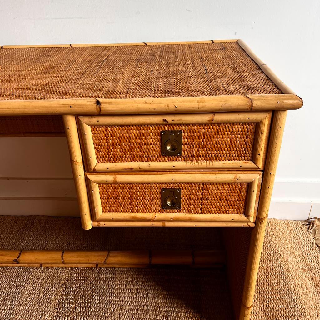 Rotan Bamboe Bureau Italiaans Design Vintage image 7
