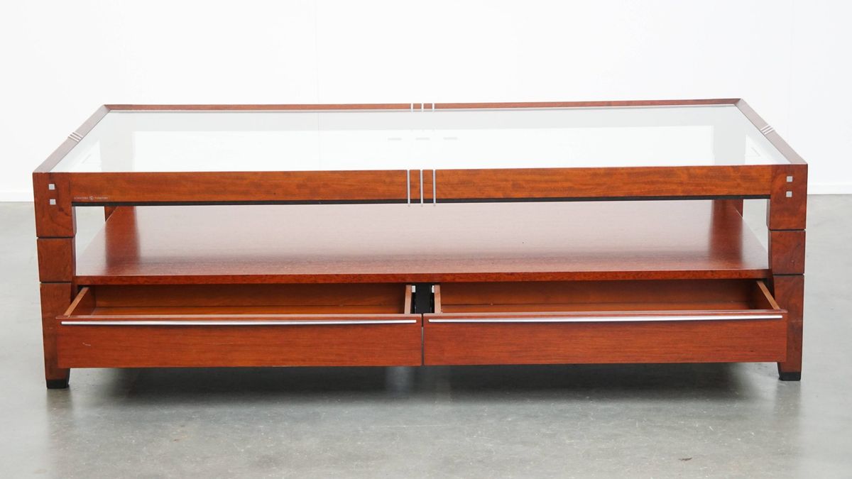 Prachtige Art Deco Salontafel Van Schuitema Uit De Decoforma Serie Met Een Glazen Blad En 4 Lades image 3
