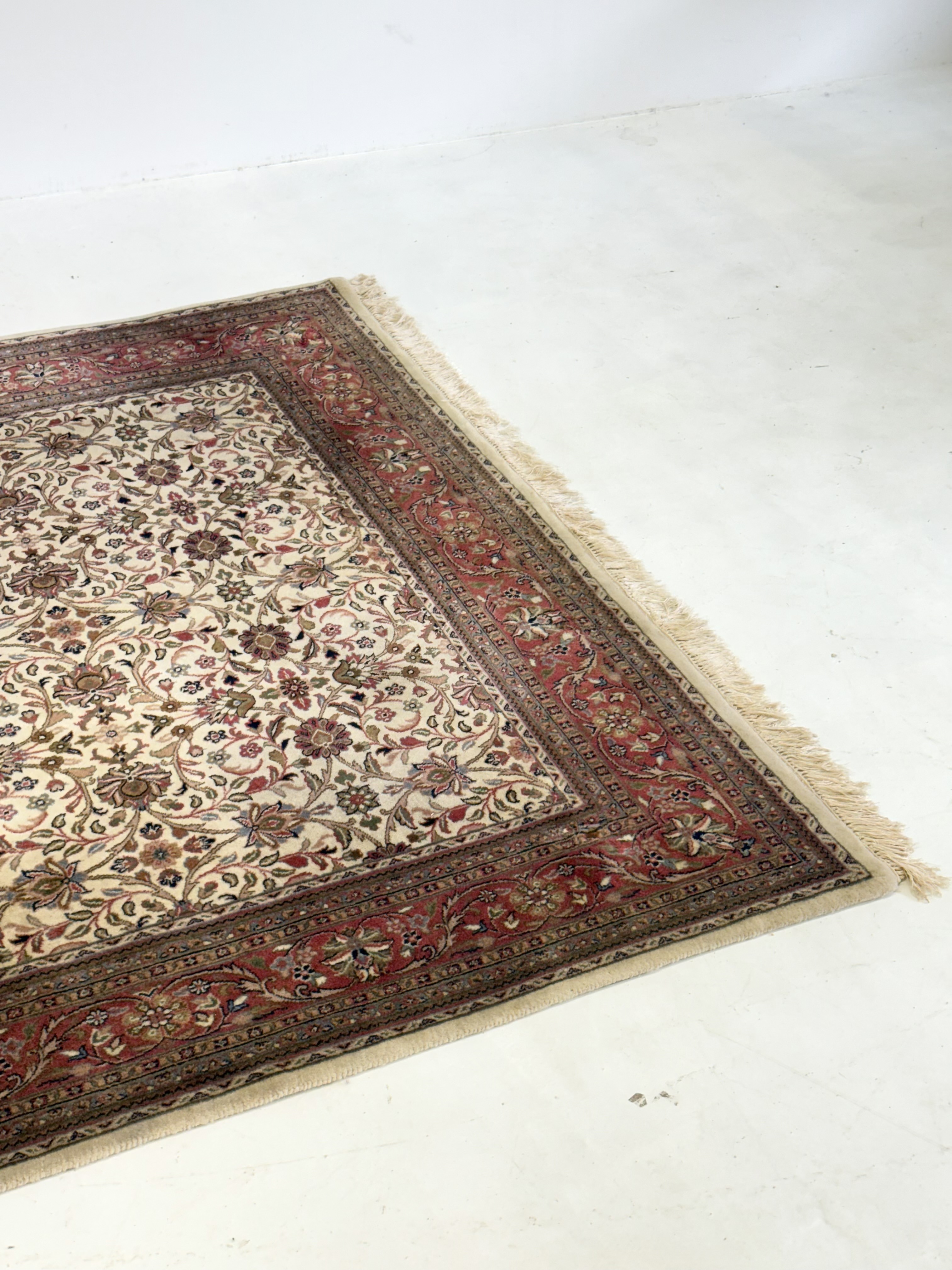 Perzisch Kashan Tapijt Handgeknoopt Oosters Kleed Ivoor Rood image 6