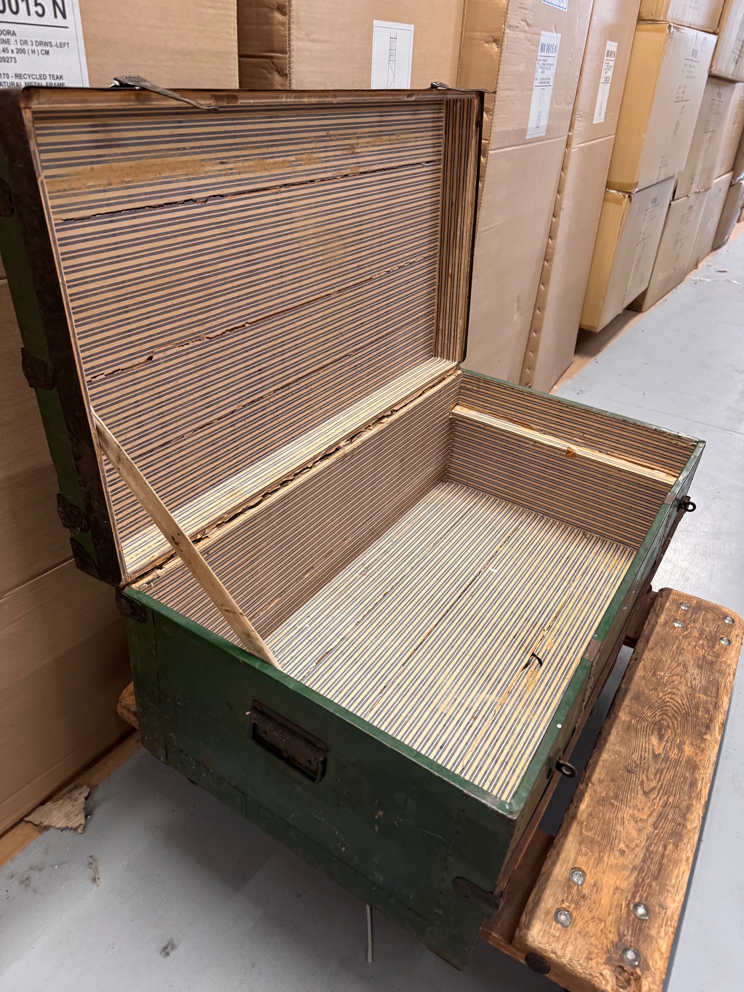Hutkoffer, Kist, Groen Met Houten Latjes image 15