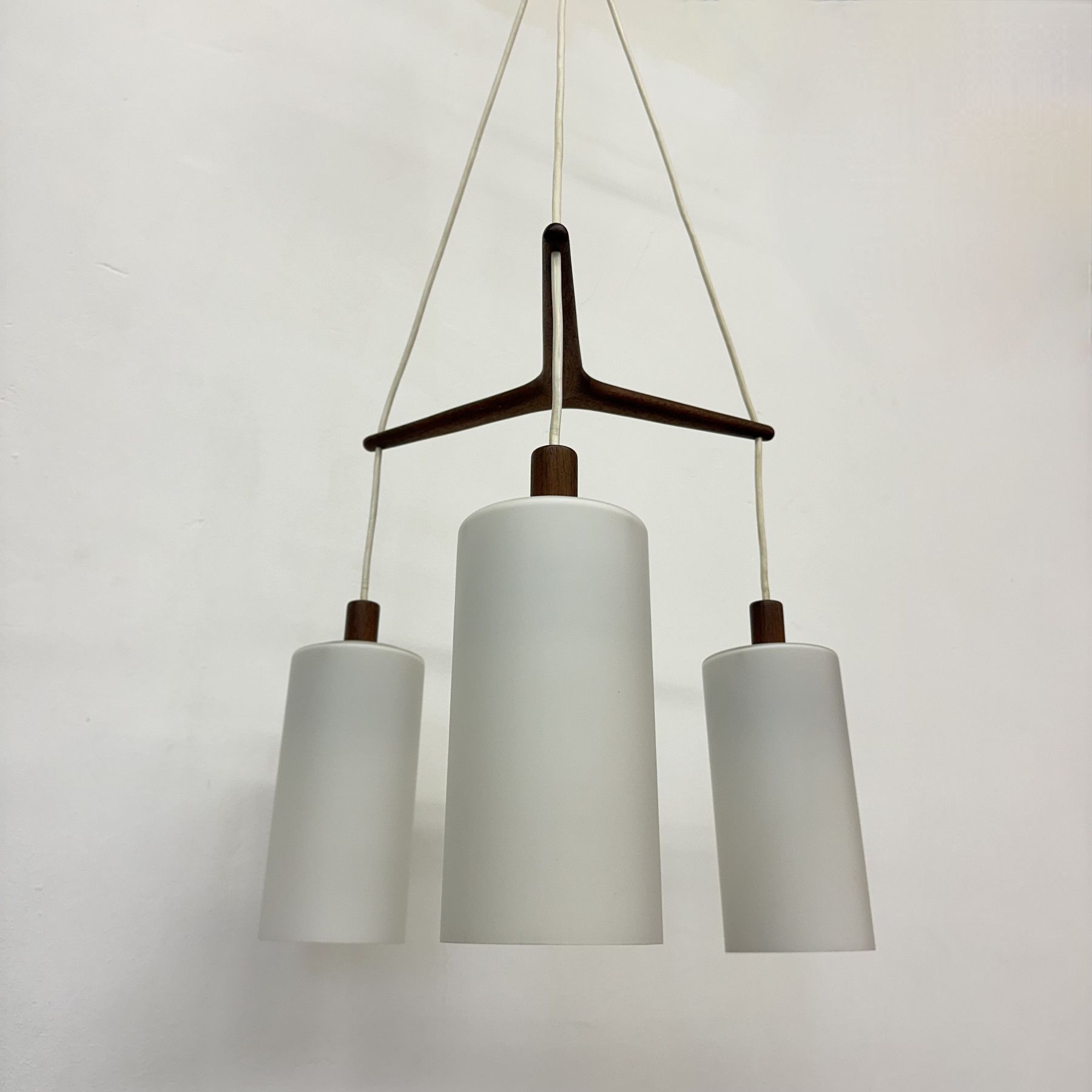 Mid-Century Design Pendant Lamp Teak And Opaline Glass , 1970S image 17