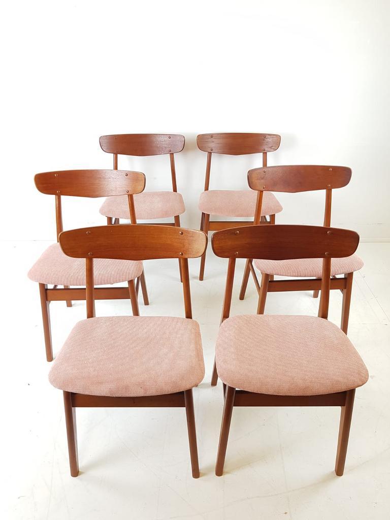 6 Deense Eettafel Stoelen Farstrup Nieuw Gestoffeerd Roze image 3
