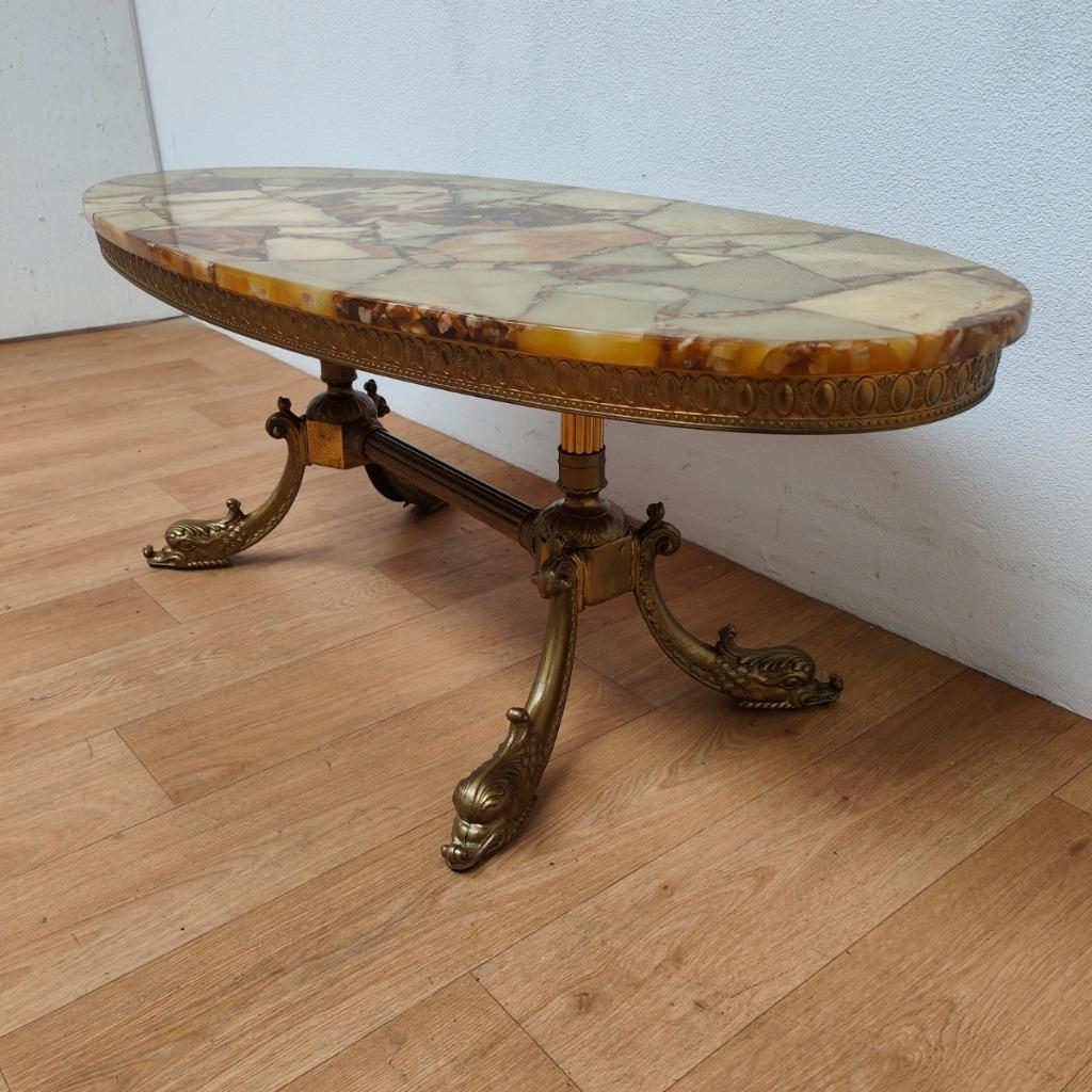 Vintage Ovale Messing Salontafel Koffietafel Met Marmer Blad image 4