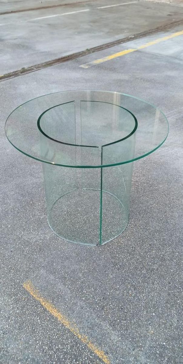 Vintage Postmodern Glazen Bijzettafel, Rond image 10