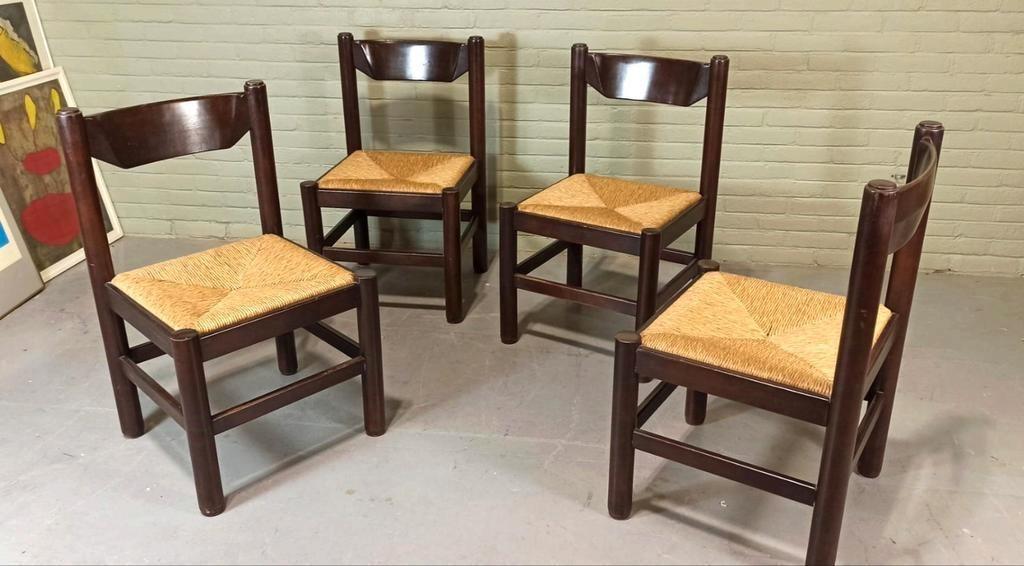 Set Van 4 Vintage Hout En Riet Eetkamerstoelen image 17