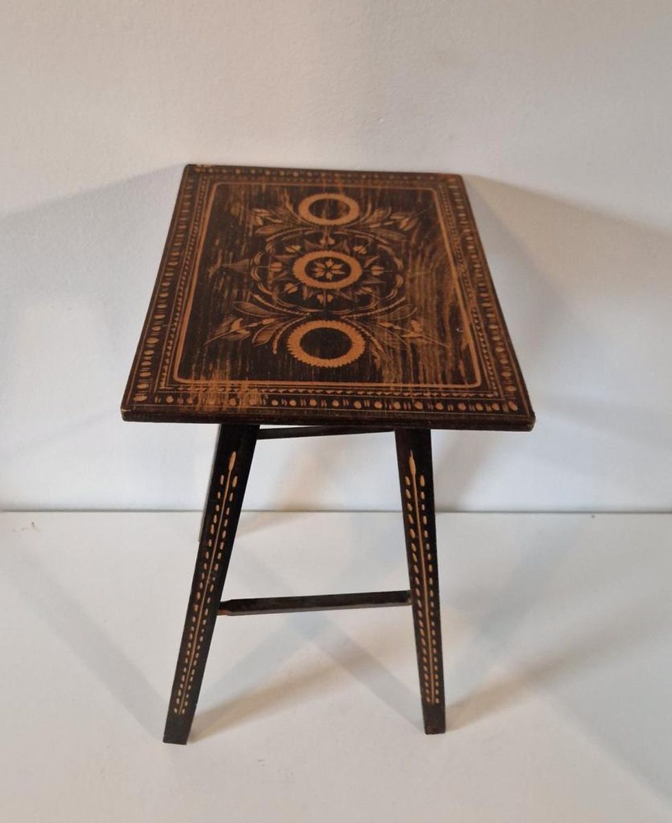 Antiek Houtsnijwerk Tafeltje Plantentafel Krukje image 3