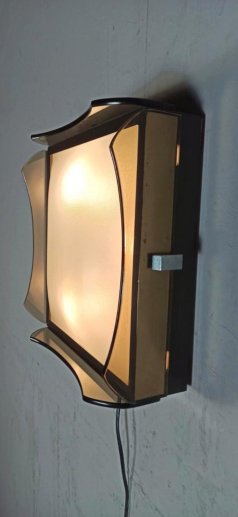 Vintage Italiaans Gerookt Glas Plafondlamp / Wandlamp image 11