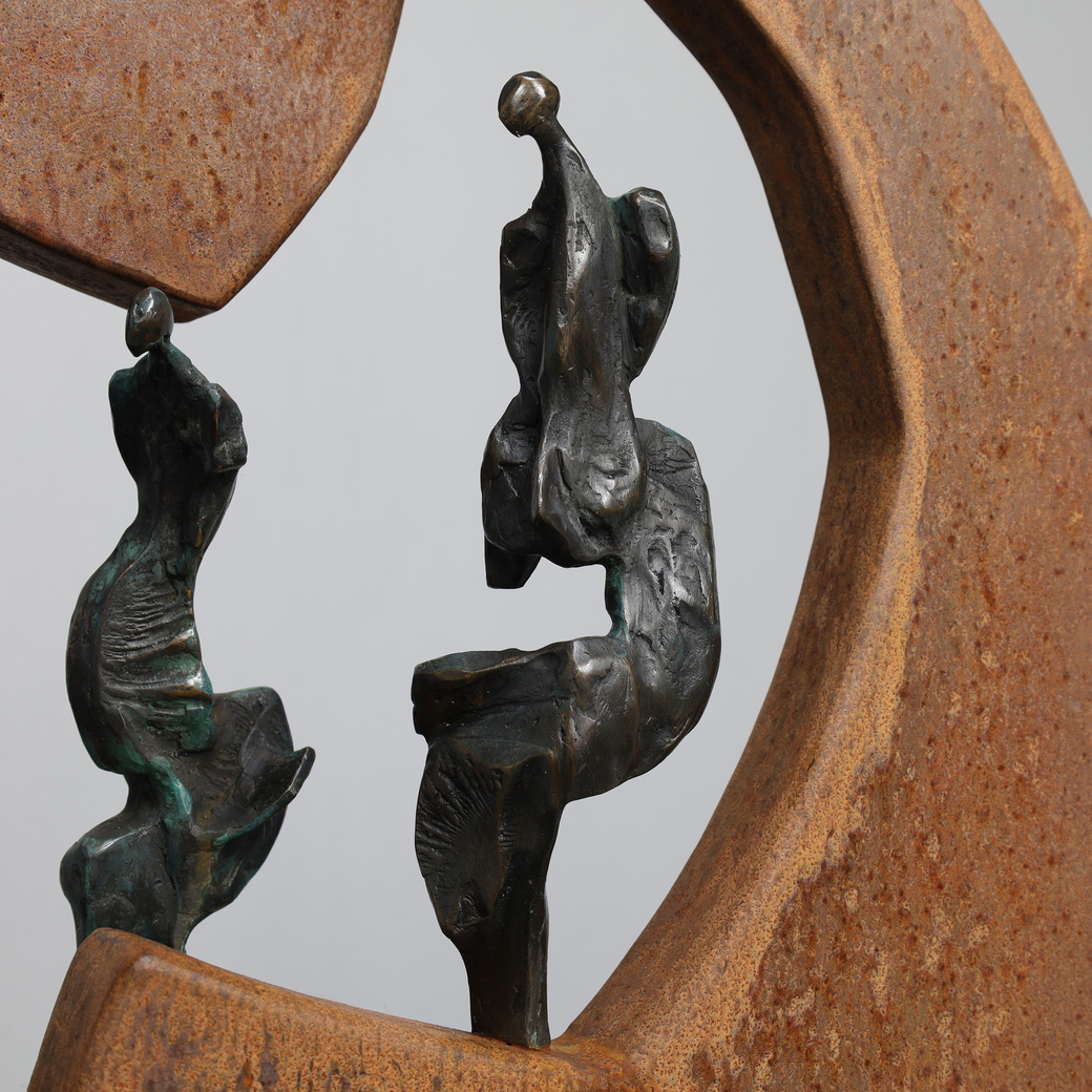 Contemporary Stone & Metal Sculpture With Bronze Figures image 7