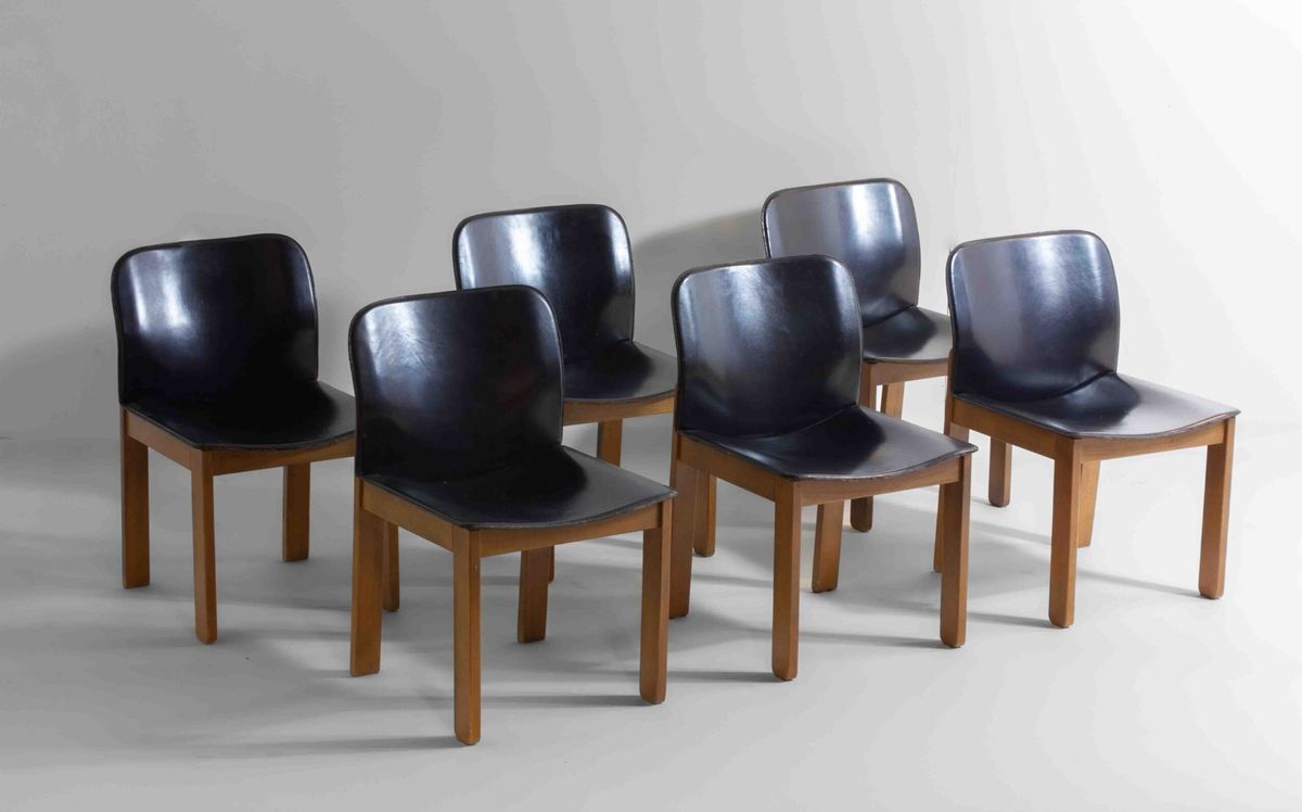 Mid-century Set Van 6 Lederen Eetkamerstoelen Door Arfa & Tobia Scarpa, 1970 image 18