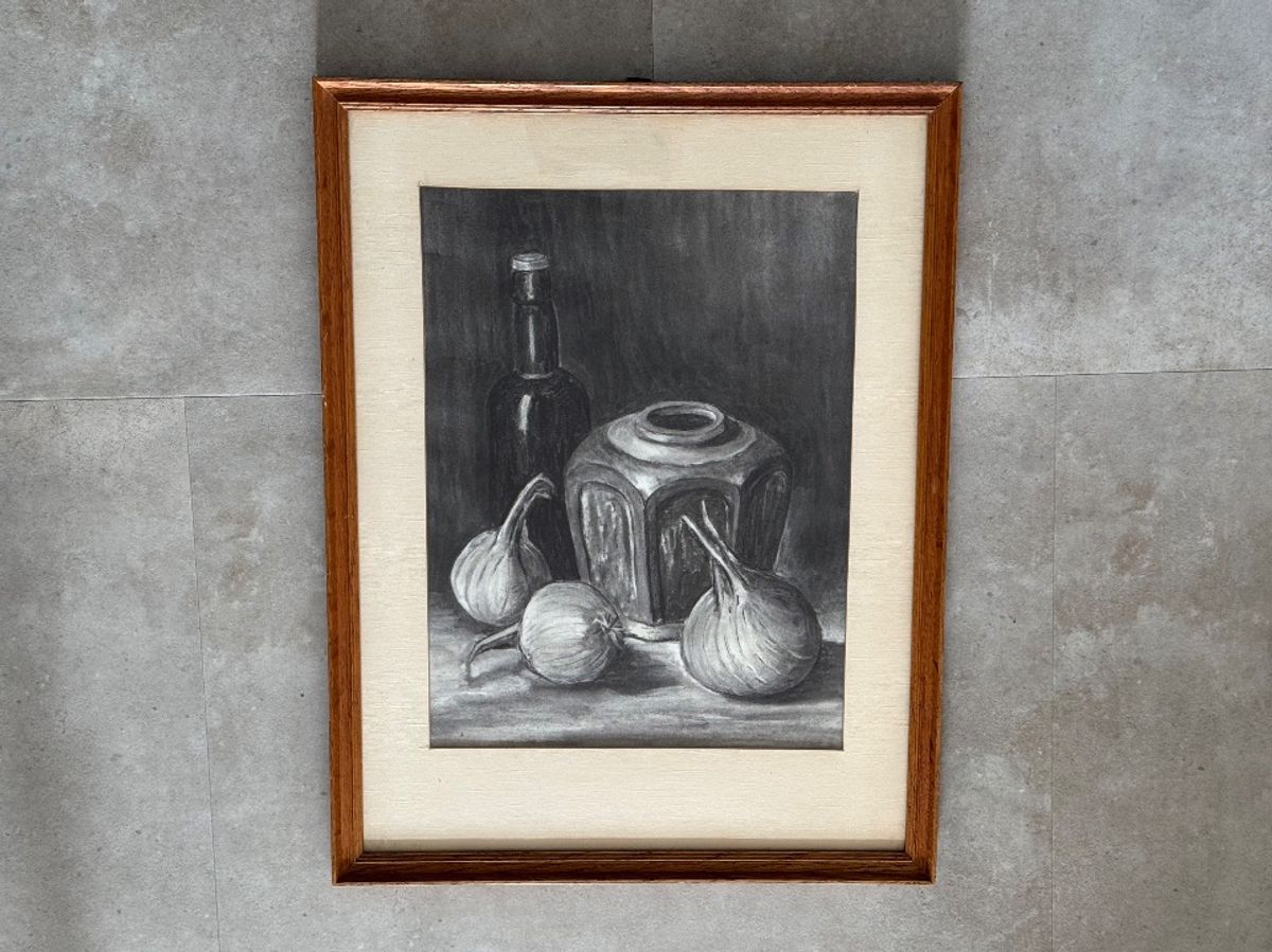 Vintage Ingelijst Tekening Chinese Gemberpot Met Uien - Art Deco image 2