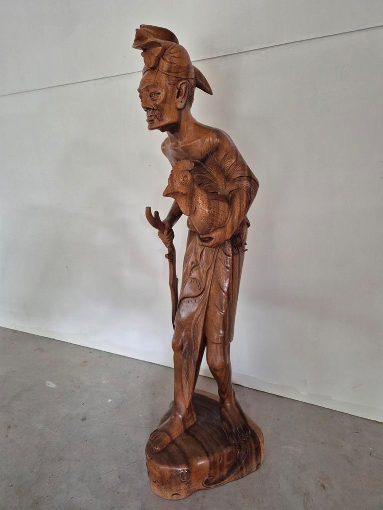 Groot Balinees Beeld Man Met Haan Bali Hout 105 Cm image 2
